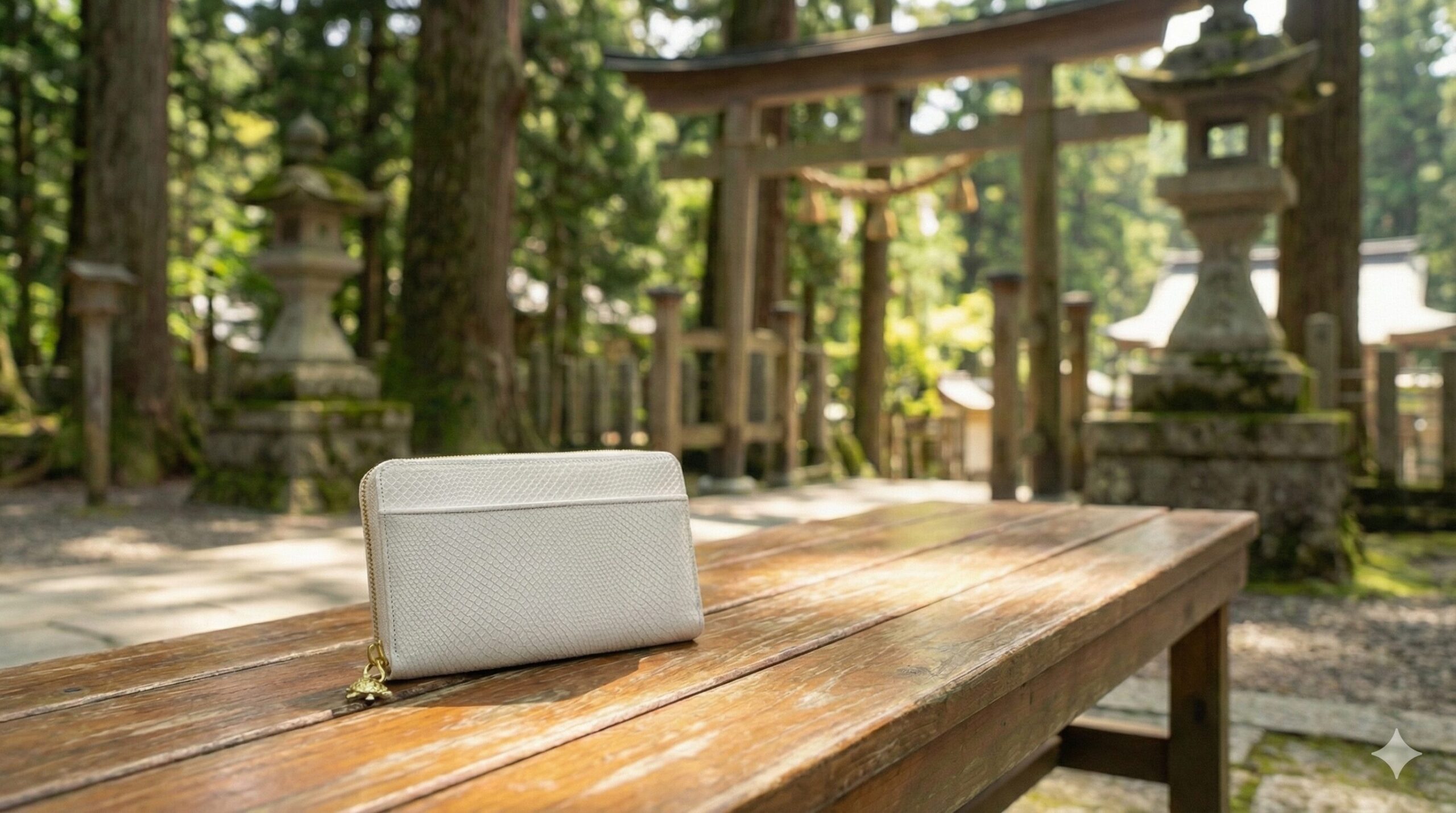 「理由その2」にある神社仏閣との関わりや、「ただの開運グッズではない」という格式高さを表現します。スピリチュアルすぎず、上品な「運気」を表現